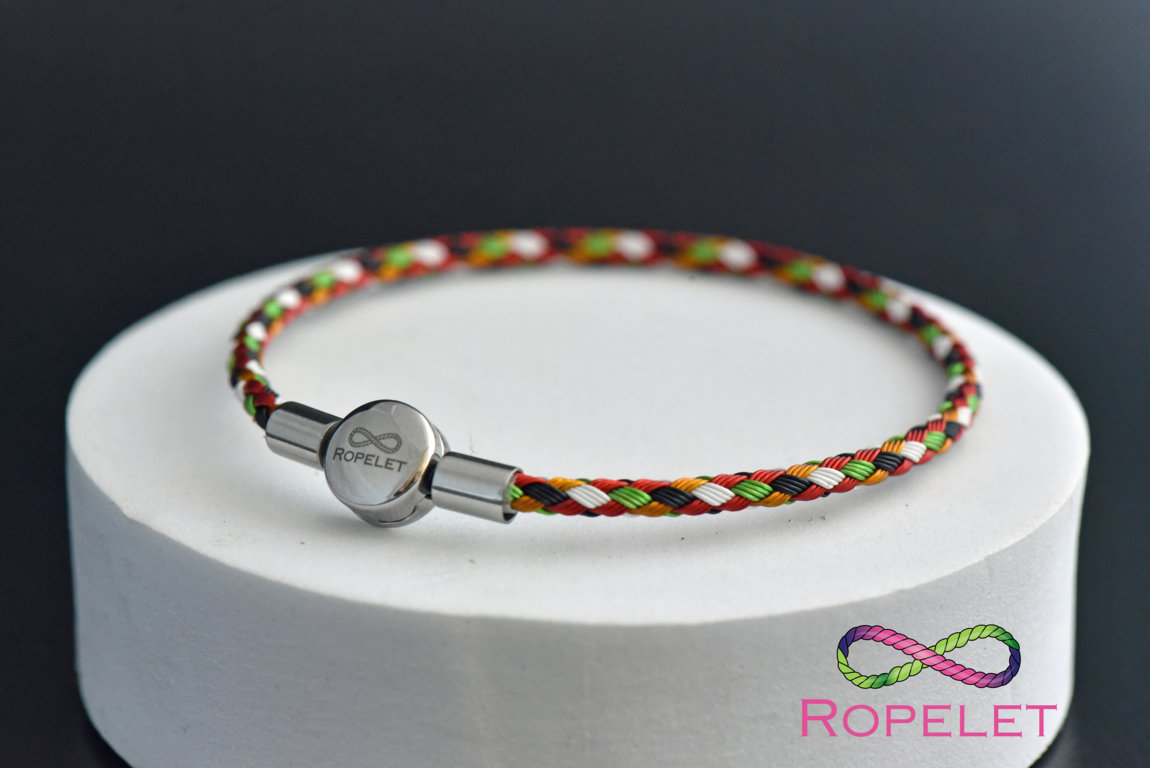 3mm multicolour stainless steel braid bracelet UK made by Ropelet to any wrist size