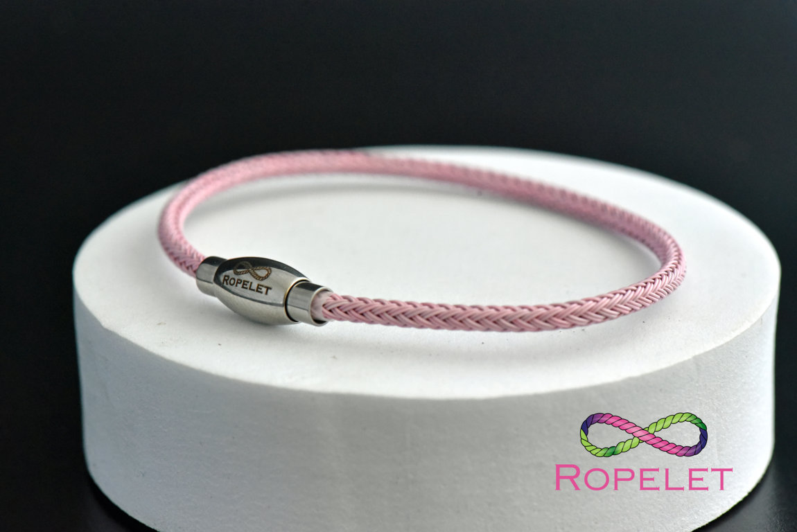 3mm baby pink stainless steel braid Ropelet, made with a choice of stainless steel clasps from our UK made ranges
