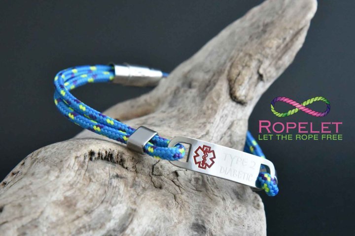 Medic alert bracelet made to your choices for type1 and type2 diabetics www.ropelet.co.uk #diabetic #medicalert #medicalalert #medicalbracalet #alertbracelet #medicalertbracelet